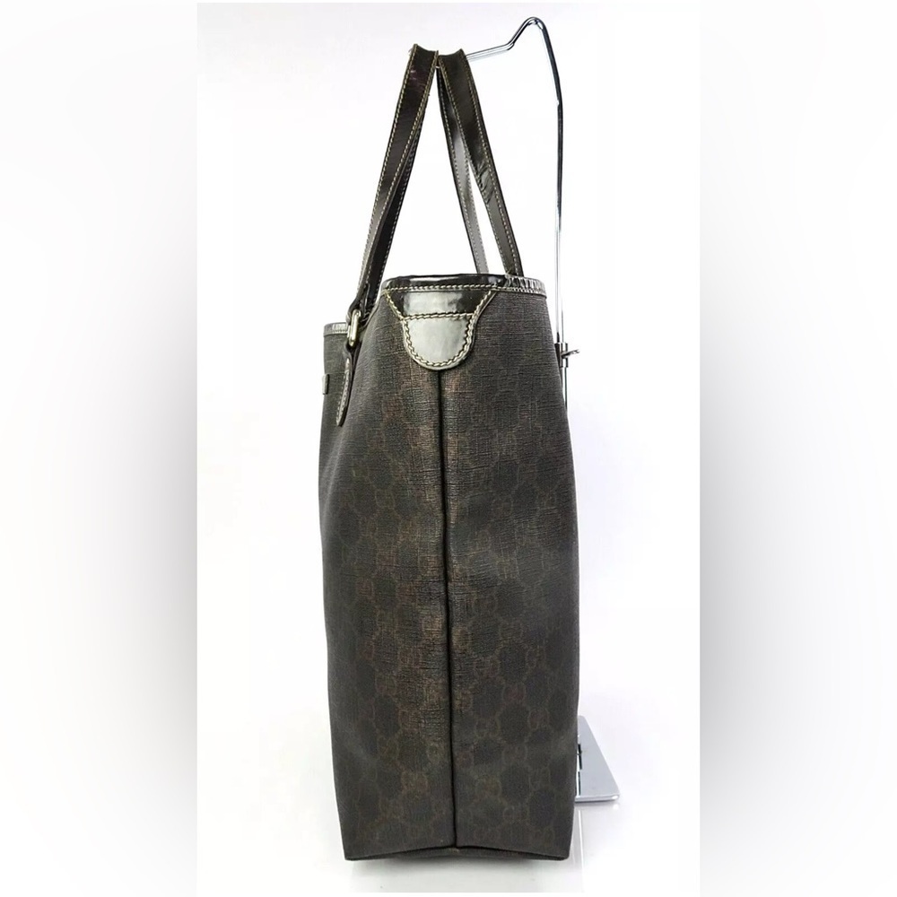 Gucci Supreme pvc coated canvas and leather tote bag deep brown - Picture 7 of 15